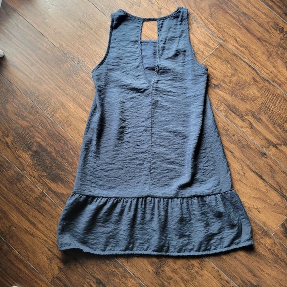 Mango Basics Womans Dark Blue Scoop Neckline sleeveless Ruffle Dress Size 4 - Picture 4 of 7